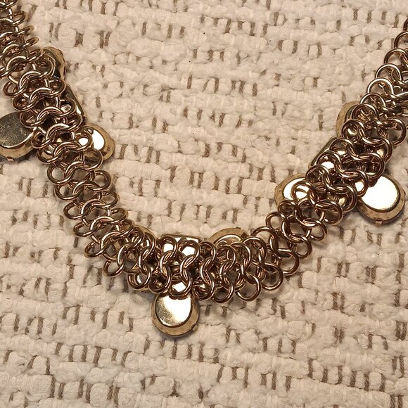 Chico's blue rhinestone & gold tone chainmail chain statement collar necklace - Picture 8 of 10